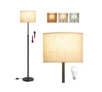 Modern floor lamp with adjustable height and fabric lampshade, Ink Black