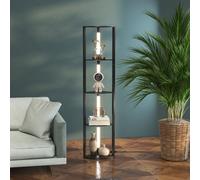 HOMCOM LED Floor Lamp with Shelves, 5-Tier Dimmable Standing Lamp with Adjustable Brightness and Foot Switch, Modern Corner Display Fan-Shaped Shelf Unit for Living Room Bedroom Office, Black
