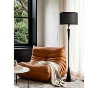 Modern Floor Lamps for Living Room, Standing Lamp with 9W 3 Colour Temperature Bulb, Black Floor Lamp with Foot Switch, Wooden Floor Lamp with Black Fabric Shade for Bedroom, Lounge & Reading Corner