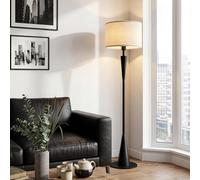 Modern Floor Lamps for Living Room, Standing Lamp with 9W 3 Colour Temperature Bulb, Black Floor Lamp with Foot Switch, Wooden Floor Lamp with Beige Fabric Shade for Bedroom, Lounge & Reading Corner