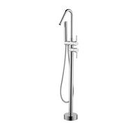 Modern Floor Mount Tub Faucet with Handheld Shower, Brass Bathroom Freestanding Filler