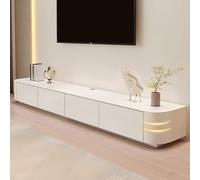 Modern Floor standing TV Cabinet for Large Screens White 300cm Living Room Media Console with Shelves and Doors Wooden TV Unit with Storage Stand