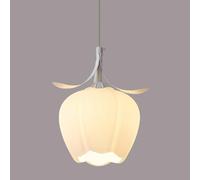 Modern Floral Glass Pendant Light - Adjustable Height Flower Bud Hanging Fixture for Bedroom, Kitchen Island, White/Green E27 Mini Ceiling Lamp (White Flower Stalk)