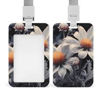 Modern Floral Painting ID Badge Holder Durable ABS Plastic Card Case Protector with Lanyard, Push-Pull Slot, Stylish Lanyard ID Card Holders for Office Corporate Use