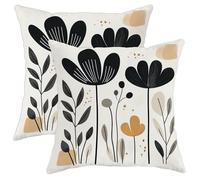 Modern Floral Pillow Covers Set of 2, Black and Beige Flower Pattern Throw Pillows, Spring Decorative Square Cushions for Home Sofa Couch Decor 24x24 Inch