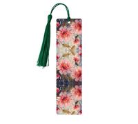 Modern Floral -Print Wooden Bookmarks with Tassel for Readers and Book Lovers - Artistic Handmade Gifts for Teachers Colleagues Office Desk Decor.