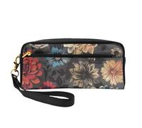 Modern Floral Printed Leather Makeup Bags with Wrist Strap Portable Travel Toiletry Bag Cosmetic Organizer Bag for Women