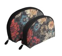 Modern Floral Printed Makeup Bags 2-Piece Portable Shell Travel Toiletry Bag Cosmetic Organizer Bag for Women