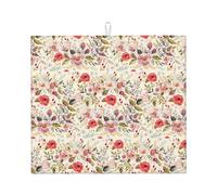 Modern Floral Printing Absorbent Kitchen Counter Pad for Dishes Utensils Pots Pans 16''X18'' Drying Mat