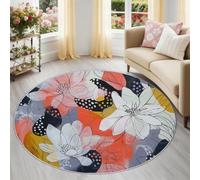 Modern Florals Round Area Rug for Indoor 120 cm, Abstract Art Polka Dots Low-Pile Washable Round Rugs, Non-Slip Circle Rugs for Teens Boys Girls Bedroom, Multicolour