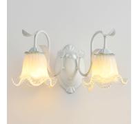 Modern Flower Glass Wall Lamps Nordic Branch Wall Sconces Cream with Crystal Decor Iron Indoor(Wit 2-Head)