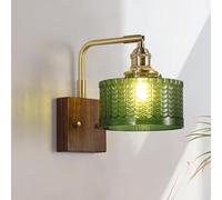 Modern Flower Glass Wall Sconce d Adjustable Bedside Wall Lamp with Switch On/Off, Retro Brushed Brass Finish Wall Light Fixture Stripe Clear Glass Shade for Bedroom Loft Cafe Hallway