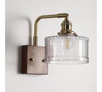Modern Flower Glass Wall Sconce d Adjustable Bedside Wall Lamp with Switch On/Off, Retro Brushed Brass Finish Wall Light Fixture Stripe Clear Glass Shade for Bedroom Loft Cafe Hallway