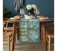 Modern Flower Table Runner 13x60 inch Retro Daisy Oil Paiting Style Farm Cotton Linen Dining Table Runner Ideal for Dresser Kitchen Coffee Tables - Machine Washable