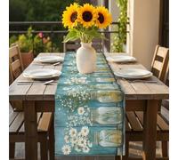 Modern Flower Table Runner 16x72 inch Retro Daisy Oil Paiting Style Farm Cotton Linen Dining Table Runner Ideal for Dresser Kitchen Coffee Tables - Machine Washable