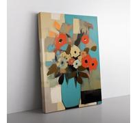 Modern Flowers Mid Century Vol.9 Canvas Wall Art Print Ready to Hang, Framed Picture for Living Room Bedroom Home Office Décor, 76x50 cm (30x20 Inch)