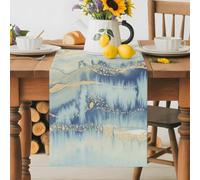 Modern Fluid Art Marble Texture Table Runner 36 Inches Long, Abstract Yellow Blue Gradient Washable Table Runners Heat-Insulation Kitchen Dining Table Decorations for Home Party Decor 13x36in