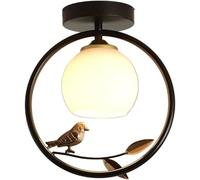 Modern Flush Mount Ceiling Light with Bird Accent Contemporary Farmhouse Close to Ceiling Light with Glass Globe Shade for Hallway Entryway Bedroom Ceiling Lamp(Gold)/Black