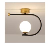Modern Flush Mount Ceiling Light with Glass Globe Shade Geometric Small Close to Ceiling Lamp Contemporary Minimalist Design Fixture for Bedroom Hallway Entryway(Gold)/K