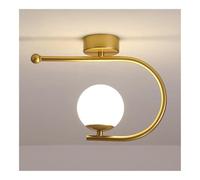 Modern Flush Mount Ceiling Light with Glass Globe Shade Geometric Small Close to Ceiling Lamp Contemporary Minimalist Design Fixture for Bedroom Hallway Entryway(Gold)/D