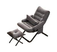 Modern Foldable Lazy Chair with Ottoman Soft Fabric Armchair with Armrests & Side Pockets Comfortable Reading Chair with Footrest for Living Room Bedroom Office (Gray)