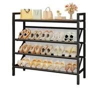 Modern Foldable Shoe Rack Space-Saving Metal Shoe Storage for Behind Doors Entryways Hallways Closets Dorms - Black 90cm Long