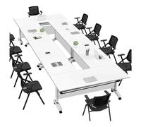 Modern Folding Conference Table with Flip-Top Design Privacy Baffle & Casters - Set of 6 Ideal for Offices Training Rooms Classrooms Schools - 140x50x75cm
