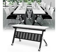 Modern Folding Conference Table with Locking WheelsMobile Rectangle Meeting Desk for Office School and Seminar RoomsLarge Training Table for Collaborative Spaces