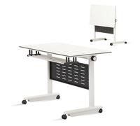 Modern Folding Conference Table with Silent Wheels Flip Top Design Rectangular Metal Frame Meeting Room Table for Office Training and Classroom Use