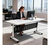 Modern Folding Conference Tables with Flip Top Rectangular Training Desks on Wheels 5Piece Set (120cm/47.2in White) Versatile Meeting & Executive Furniture