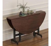 Modern Folding Dining Table, Round Space-Saving Table with 6 Wheels, Extendable Butterfly Design, Versatile Kitchen & Office Use (Walnut, 100x76cm/39x30in)