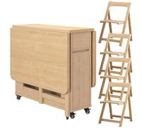 Modern Folding Dining Table Set with 4 Chairs & Storage Drawer Compact Design with Lockable Wheels Perfect for Small Kitchens & Dining Rooms (Natural Wood Finish)