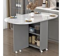 Modern Folding Dining Table with Drop Leaf 6 Wheels Space-Saving Design 2-Tier Storage Versatile 3-in-1 Form Perfect for Kitchen & Dining Room Use