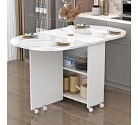 Modern Folding Dining Table with Drop Leaf Design 6 Wheels for Easy Mobility Space-Saving 2-Tier Storage Versatile Foldable Table for Kitchen & Dining Room