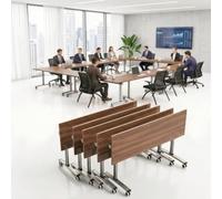 Modern Folding Flip-Top Conference Table with Silent Locking Wheels - 55in Brown Training & Seminar Desk for Classrooms, Offices & Meeting Rooms