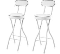 Modern Folding Metal Bar Stool with Backrest & Footrest - Stylish Breakfast Bench Chair for Outdoor Cafe & Shop Use - 24" White Set of 2