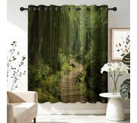 Modern Forest Bamboo Forest Wooden Boardwalk Pattern Blackout Curtains, Eyelet Ring Top Thermal Window Drapes for Bedroom Living Room Decor Travel Enthusiasts, Green, W 66" x L 90" (2 Panels)