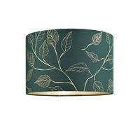 Modern Forest Green Cotton Fabric Drum Lamp Shade with Gold Foil Floral Design | Inner Champagne Faux Silk Satin Fabric Lining | 30cm x 20cm by Happy Homewares