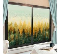 Modern Forest Window Privacy Film Static Cling Rustic Tree Bird Landscape Painting Frosted Window Film Stained Glass Heat Control Coverings for Bathroom Living Room 90x160 cm x 2 Pcs