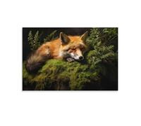 Modern Fox Wall Art Prints Forest Landscape Green Moss Nature Animal Pictures on Canvas Poster Wall Decor for Bedroom Home Decorations