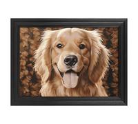 Modern Framed Canvas Wall Art - Classic European Style, Vintage Artwork Prints Ready to Hang Wall Decor, Cute Golden Retriever Art Print for Living Room Hallway Decor 16x12inch(40x30cm)