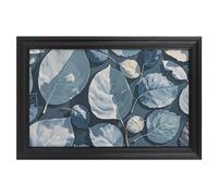Modern Framed Canvas Wall Art - Classic European Style, Vintage Artwork Prints Ready to Hang Wall Decor, Blue Gray Leaf Branch Art Print for Living Room Hallway Decor, 18x12inch(45x30cm)