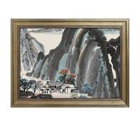 Modern Framed Canvas Wall Art - Classic European Style, Vintage Artwork Prints Ready to Hang Wall Decor, Chinese Landscape Painting Art Print for Living Room Hallway Decor, 16x12inch(40x30cm)
