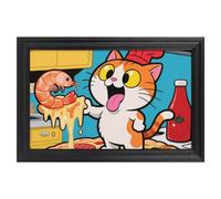 Modern Framed Canvas Wall Art - Classic European Style, Vintage Artwork Prints Ready to Hang Wall Decor, Cute Kitten Cat Pizza Art Print for Living Room Hallway Decor, 18x12inch(45x30cm)
