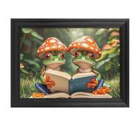 Modern Framed Canvas Wall Art - Classic European Style, Vintage Artwork Prints Ready to Hang Wall Decor, The Frog Family Is Reading Art Print for Living Room Hallway Decor, 16x12inch(40x30cm)