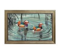Modern Framed Canvas Wall Art - Classic European Style, Vintage Artwork Prints Ready to Hang Wall Decor, Chinese Style Mandarin Ducks Art Print for Living Room Hallway Decor, 18x12inch(45x30cm)