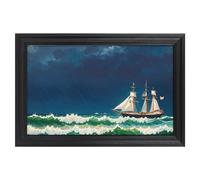 Modern Framed Canvas Wall Art - Classic European Style, Vintage Artwork Prints Ready to Hang Wall Decor, Stormy Waves Vintage Sailboat Art Print for Living Room Hallway Decor, 24x16inch(60x40cm)