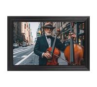 Modern Framed Canvas Wall Art - Classic European Style, Vintage Artwork Prints Ready to Hang Wall Decor, Street Singer And Double Bass Player Art Print for Living Room Hallway Decor, 18x12inch(45x30cm