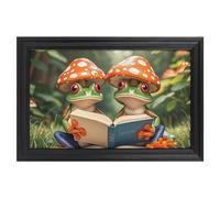 Modern Framed Canvas Wall Art - Classic European Style, Vintage Artwork Prints Ready to Hang Wall Decor, The Frog Family Is Reading Art Print for Living Room Hallway Decor, 18x12inch(45x30cm)