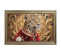 Modern Framed Canvas Wall Art - Classic European Style, Vintage Artwork Prints Ready to Hang Wall Decor, Red Rose Cheetah Art Print for Living Room Hallway Decor 24x16inch(60x40cm)